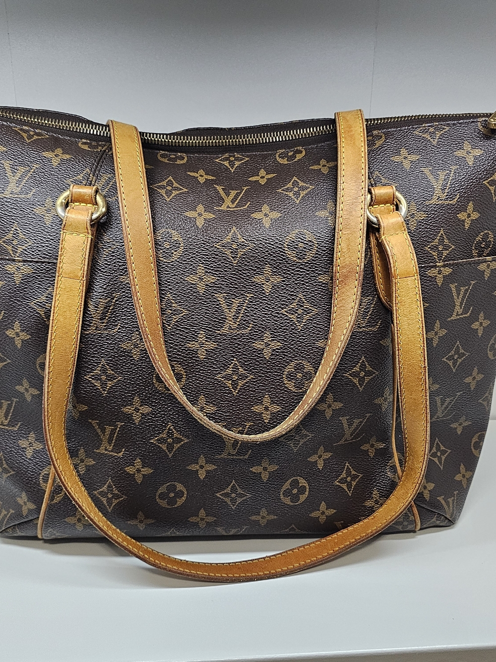 Louis Vuitton Totally Brown Monogram Canvas Tote Bag with Tan Leather Handles